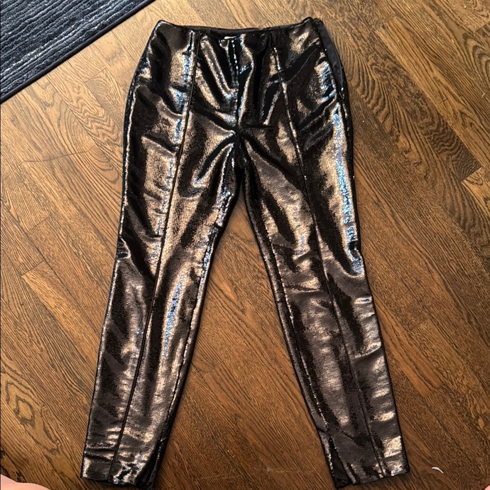 DVF black sequin pintuck straight leg pants. NWOT